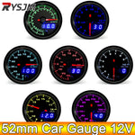 52mm 7 Color LED Car Gauge Set | Dual Display Boost Water Temp Oil Pressure Voltmeter EGT Tachometer
