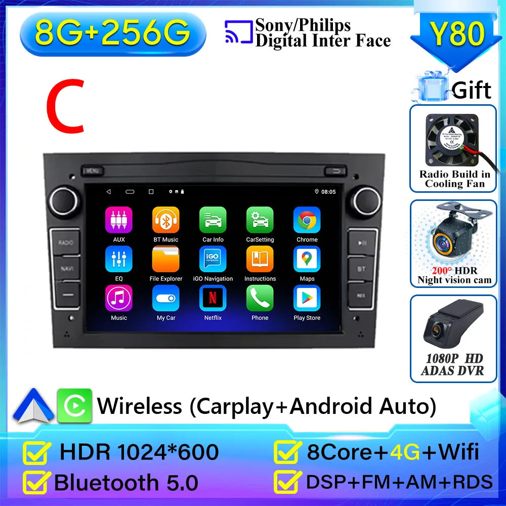 Car Radio Android Auto For Opel Corsa C D Vivaro Astra H J Vectra Antara Zafira Meriva G detail view