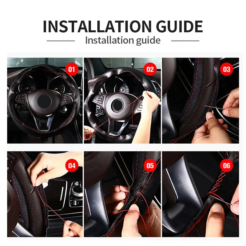 Genuine Leather Steering Wheel Cover For Car Braiding Steering Wheel Protector Cove additional angle
