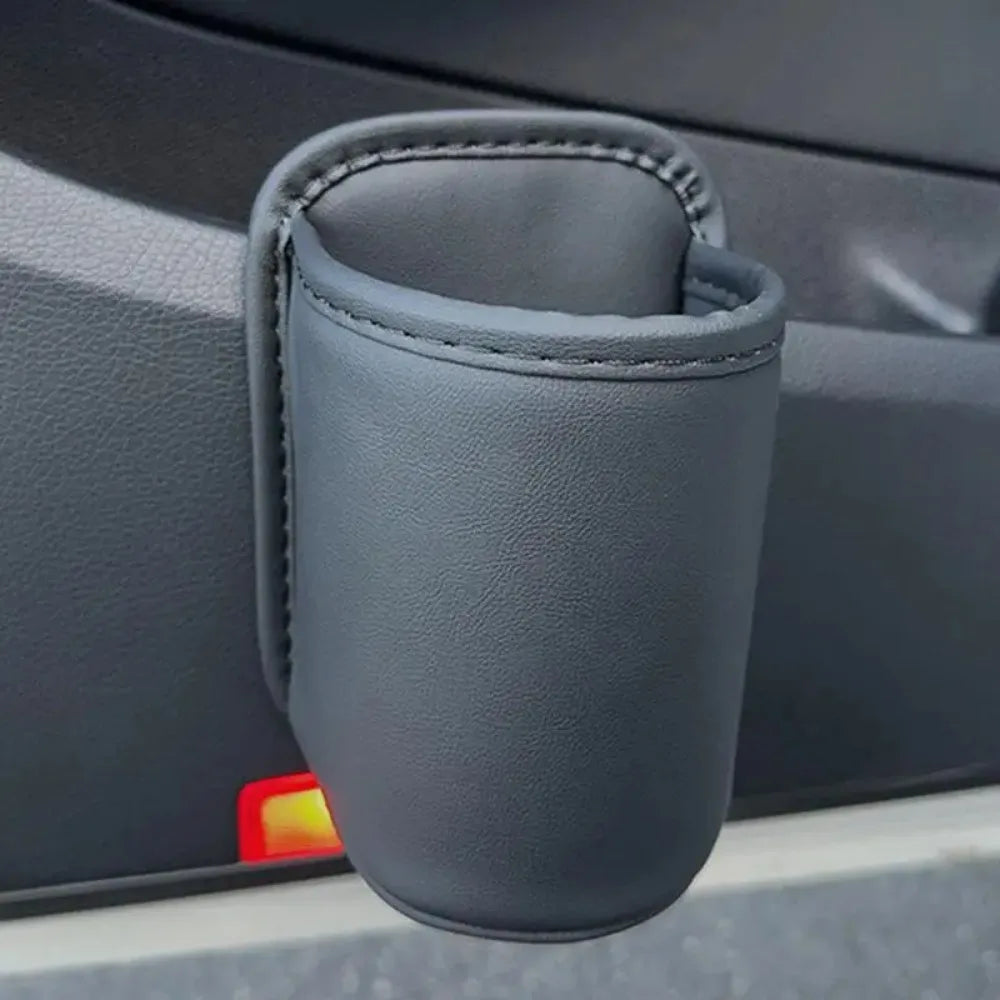 PU Leather Car Door Cup Holder | Rear Seat Drink Rack with Storage Bin