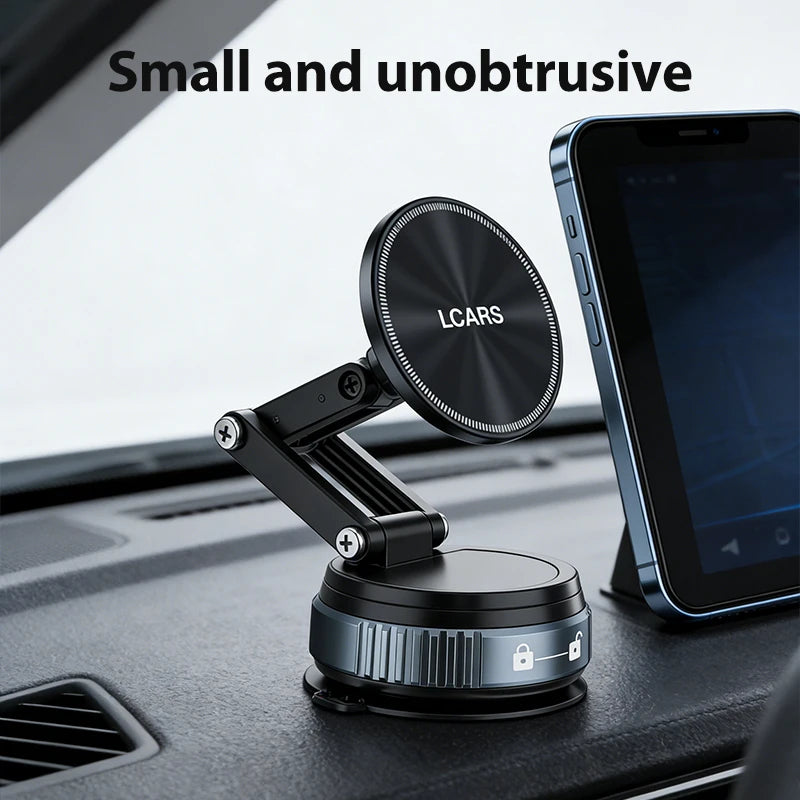 Lcars Car Phone Holder, 360-Degree Rotating Magnetic Head with Dual-Mode Vacuum Suction, Foldable Design for Car Dashboard, Compact Size for Easy Storage, Stylish Appearance, Durable Structure, Suitable for Multiple Use Scena