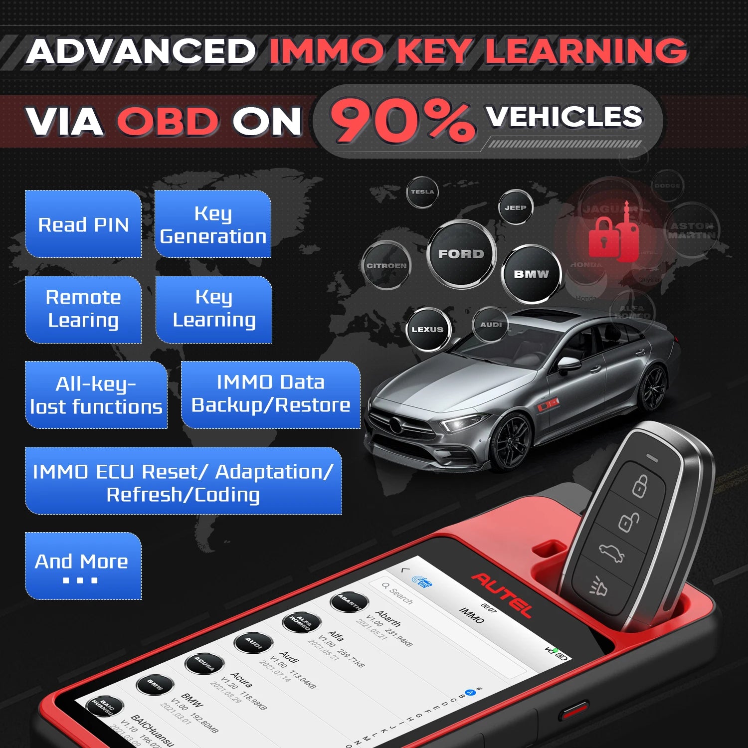 Autel MaxiIM KM100 KM100X Key Programming Tool Lifetime Free IMMO Immobilizer Key FOB close-up view