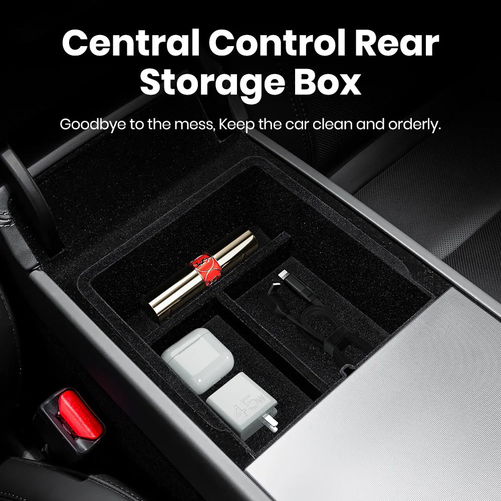 YZ Tesla Model 3 Highland 2024 Model Y Juniper 2025 Storage Box Center Armrest Hidden close-up view