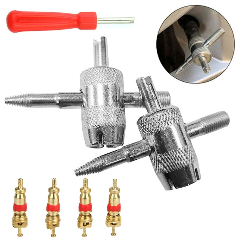 4 in 1 Car Tire Valve Repair Tool Kit | Tire Valve Core Remover Puller Set
