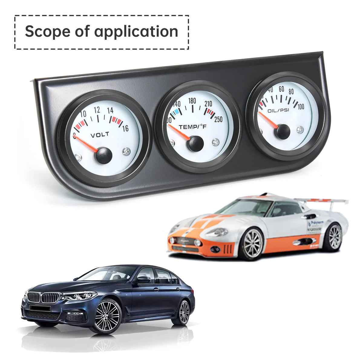 2" 52MM Triple Gauge 3 In 1 Water Temp Oil Pressure Oil Temperature Gauge | Racing Car G detail view