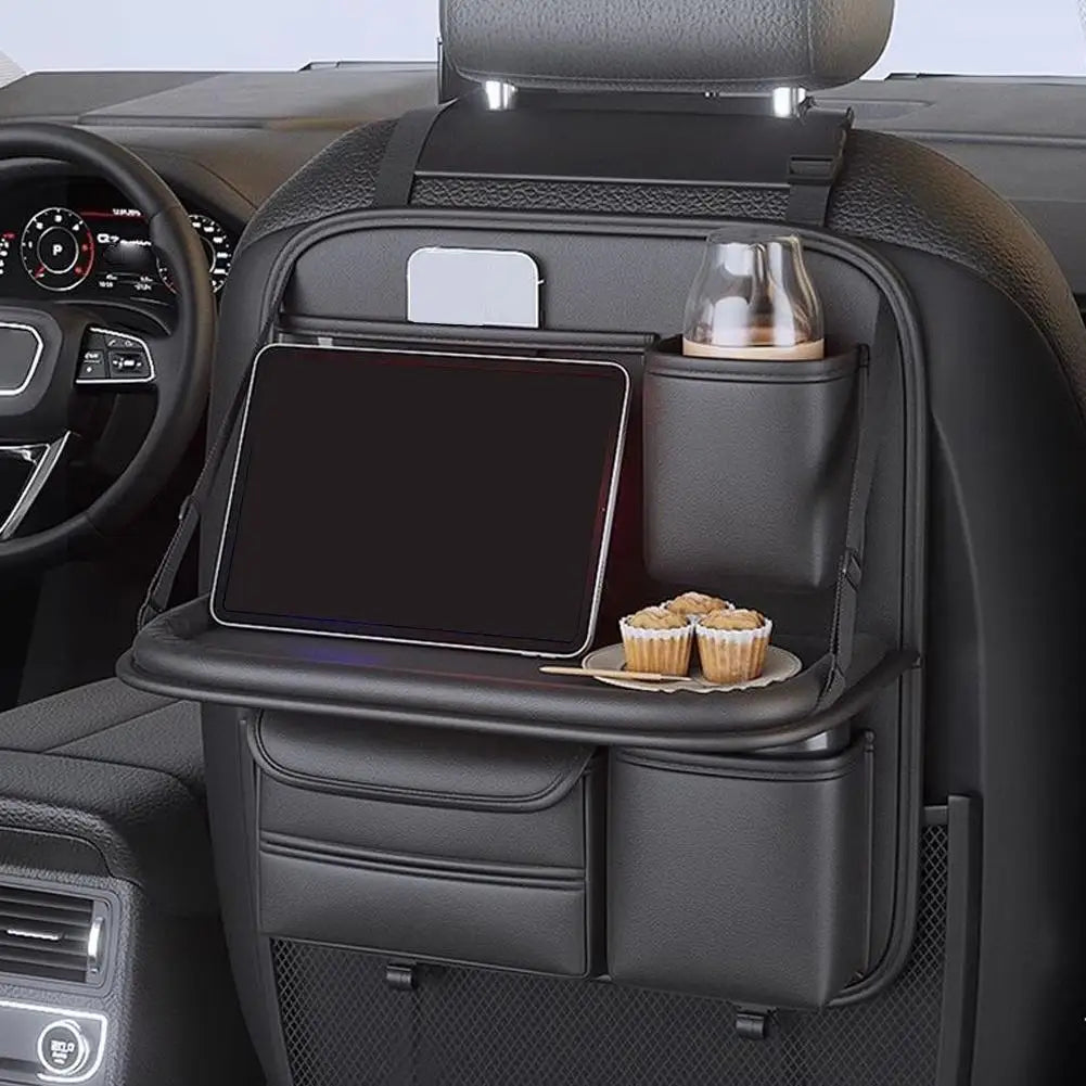 Car Seat Back Organizer 6-Pocket Storage Bag with Foldable Table Tray