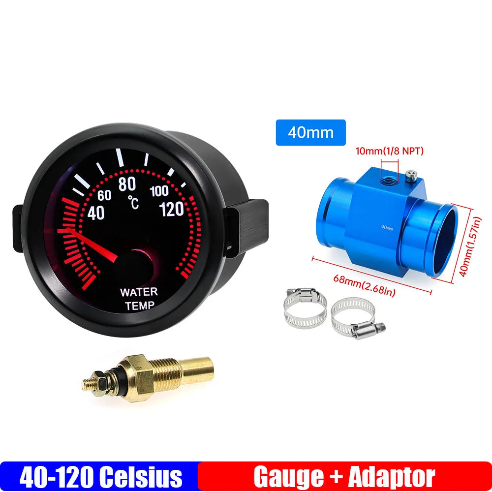 2" 52mm Water Temperature Gauge 40-120°C | 12V Car Water Temp Meter with Sensor and additional angle