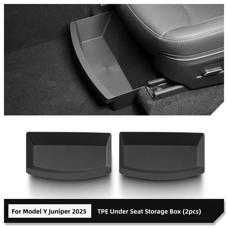 Front Row Under Seat Storage Box for Tesla Model Y 2025 Juniper | TPE Car Organizer detail view