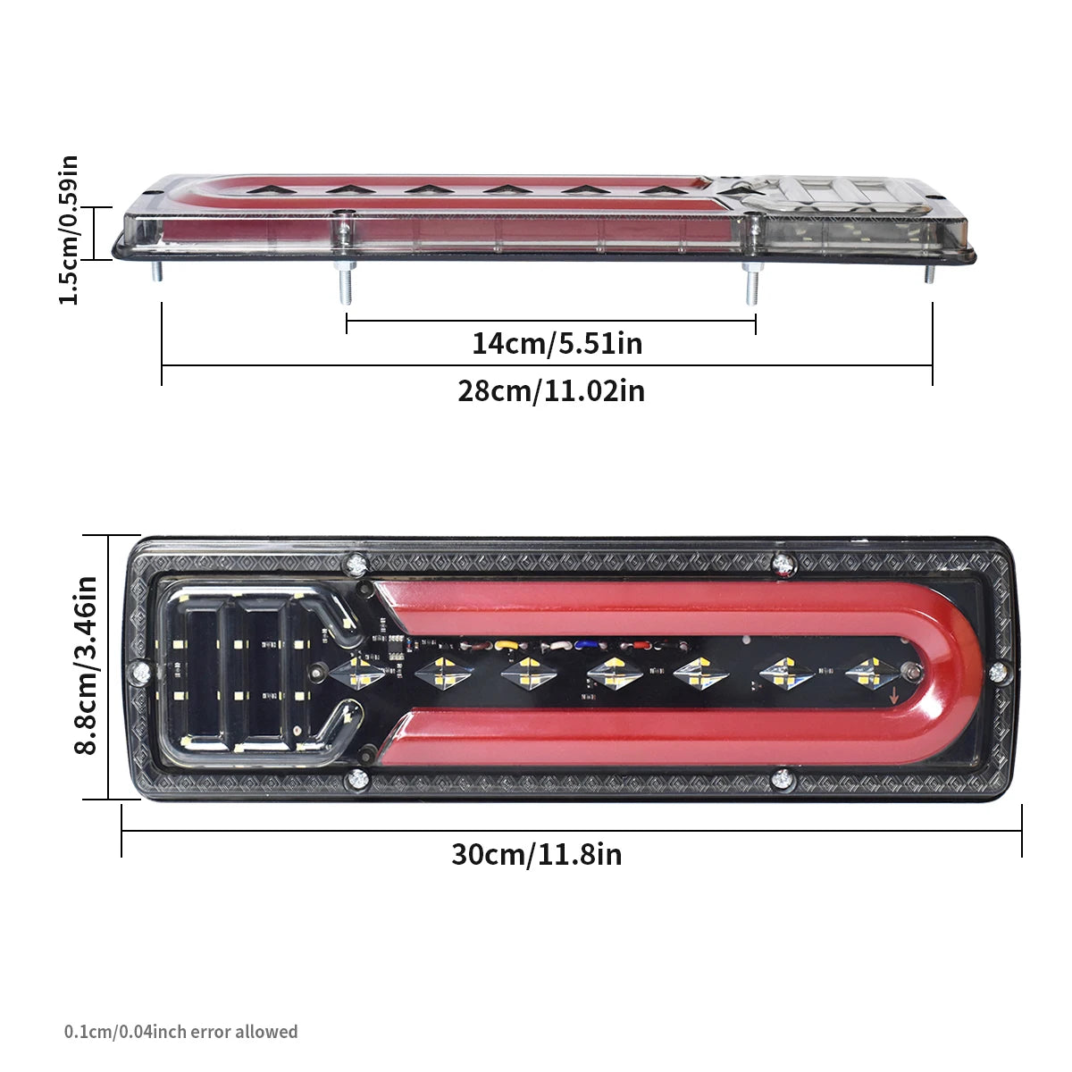 2 Pcs LED Tail Lights with Turn Signals Brake Lights and Reverse Lights | Universal additional angle