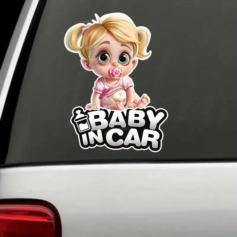 Cute Baby Pacifier in Car Warning Sticker | Baby Safety Car Window Decal close-up view