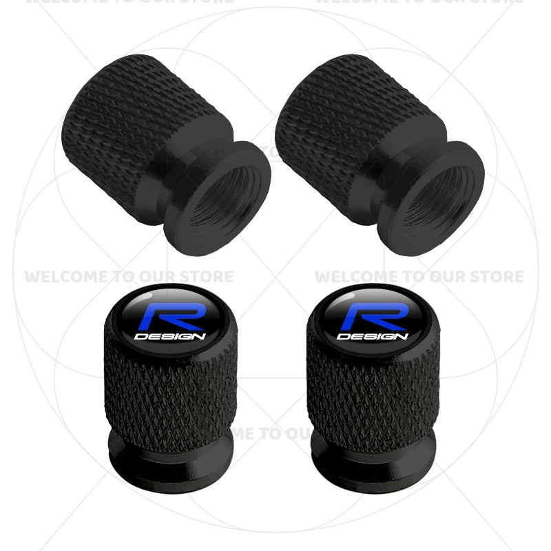 For Volvo R Design Emblem Aluminum Tire Valve Caps | 4-Pack Dust Covers detail view