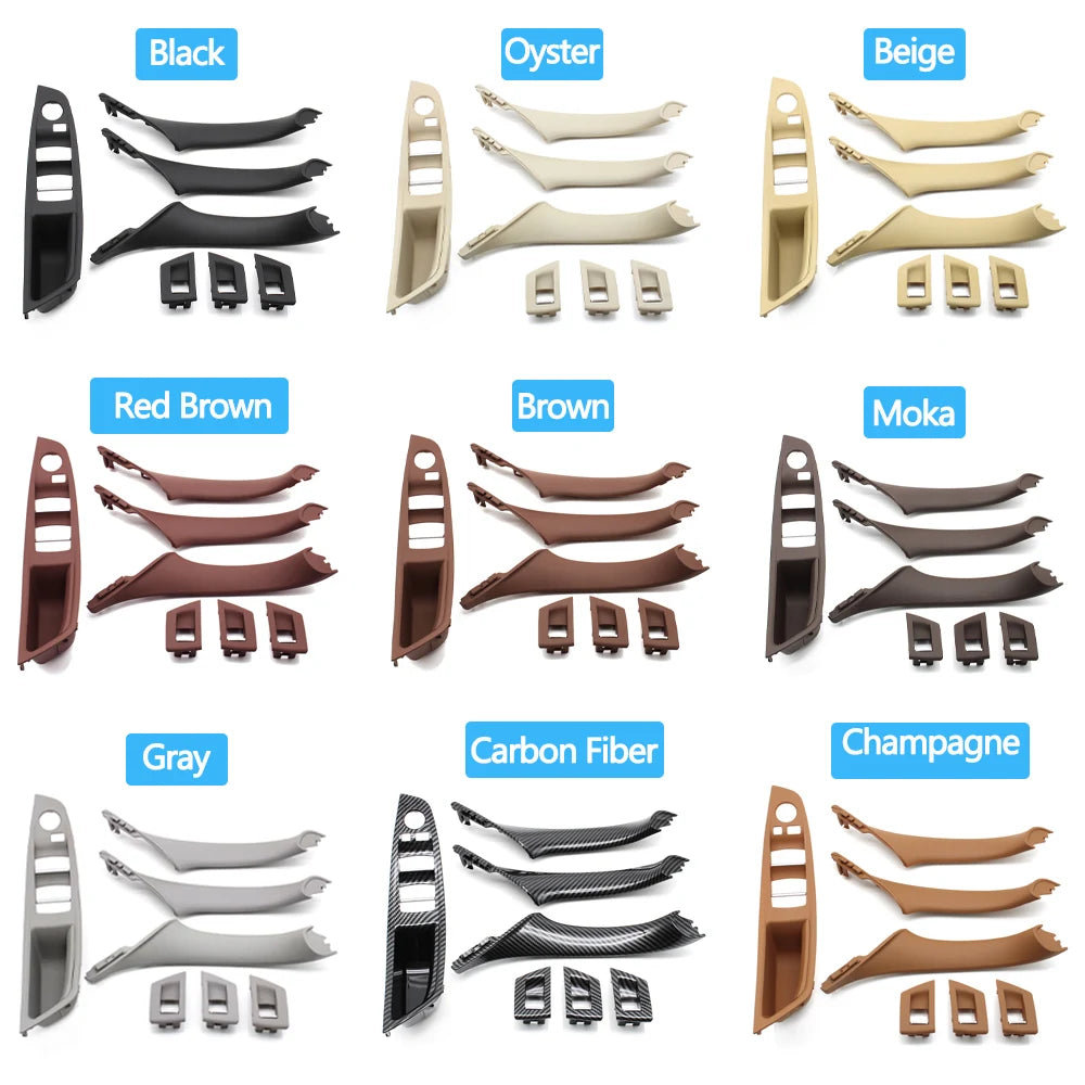 7pcs Set LHD Interior Armrest Door Pull Handle Panel Inside Trim Cover For BMW 5 Seri alternate view