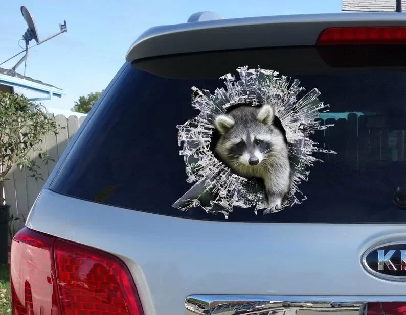 STICKER, Raccoon window sticker, car sticker, raccoon car decal, funny sticker alternate view