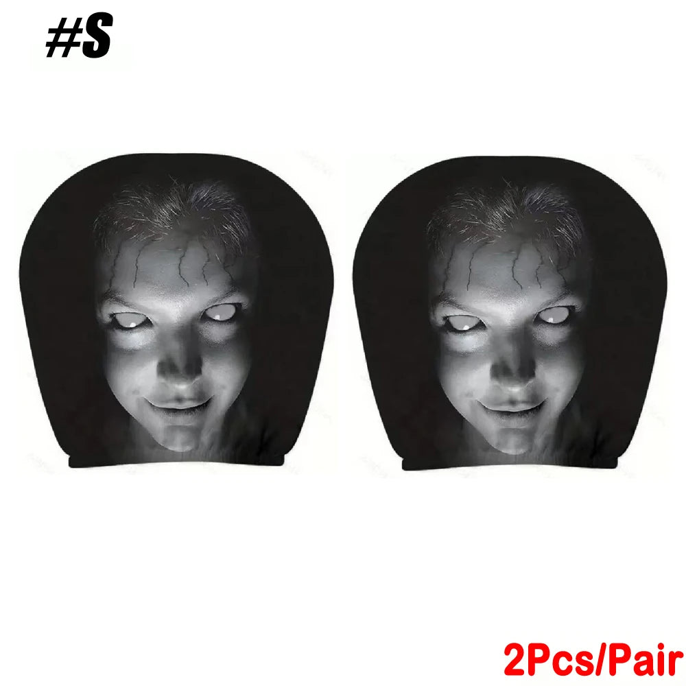 2PCS Generic Car Headrest Covers with Funny Smiley Face Design, Black Elastic Fabri additional angle