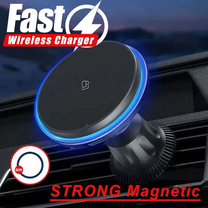 VIKEFON Magnetic Car Wireless Charger | LED/RGB Fast Charging Mount for iPhone 12-15 Pro Max