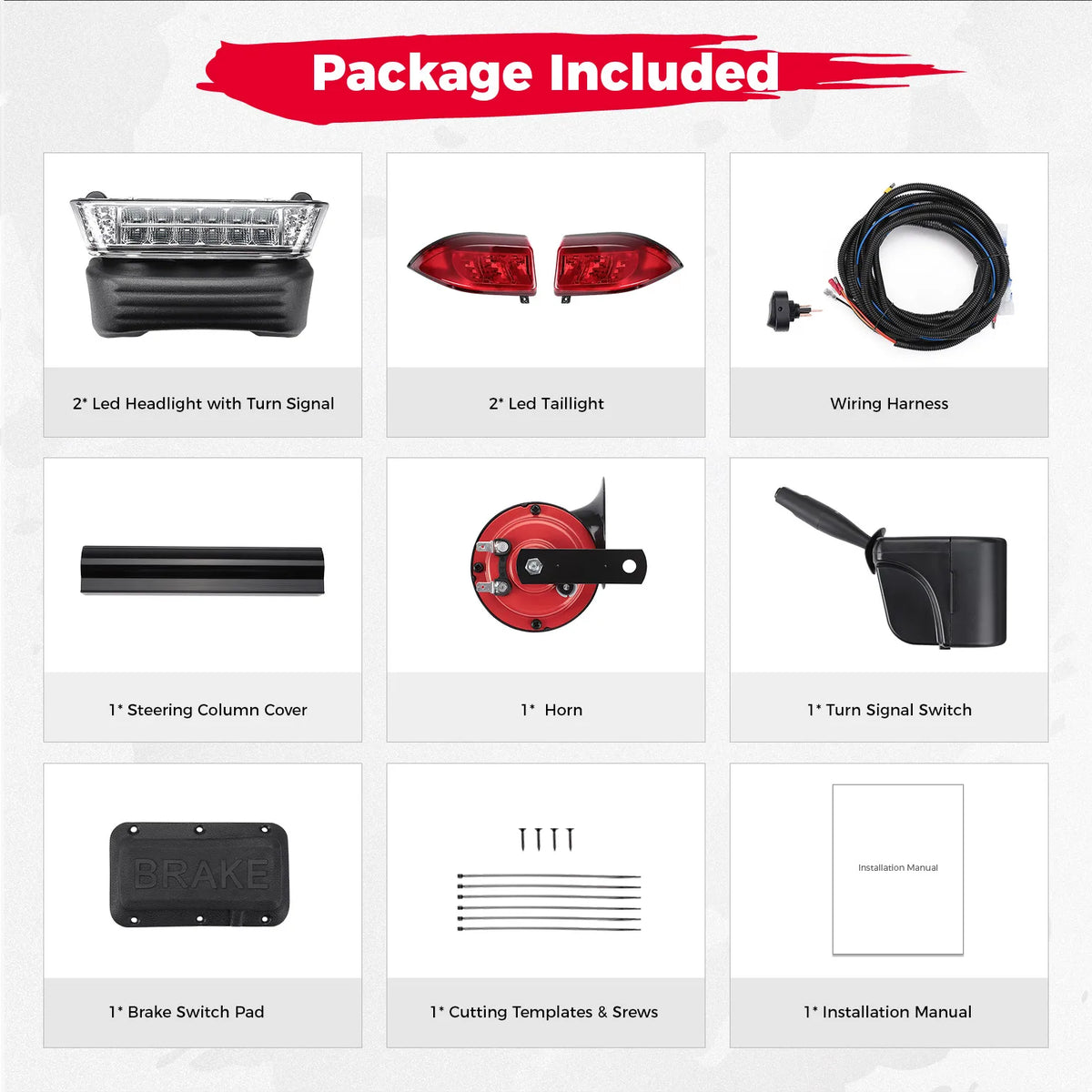 Golf Cart Upgrade Street Legal Headlight Kits Brake Turn Signal Tail Light Horn for additional angle