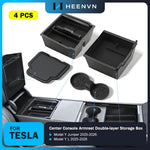Heenvn For Tesla Model Y Juniper 2025 2026 Model YL Car Center Console Armrest Double-layer Storage Box Water Cup Mat Organizer