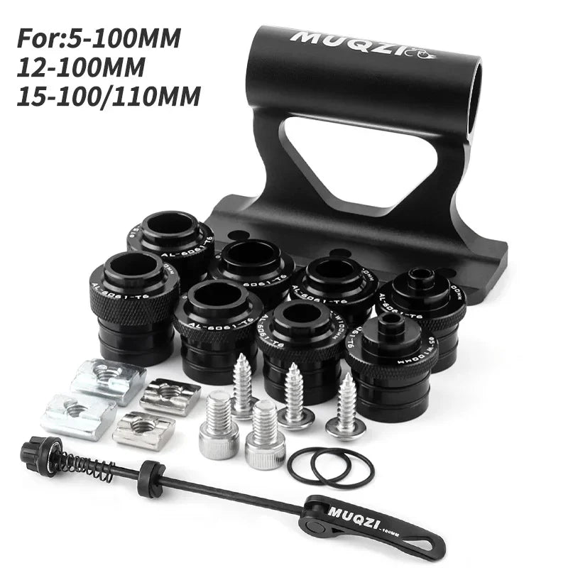 MUQZI Thru Axle Fork Mount Bike Rack | Quick Release Bicycle Carrier for Car Roof Truc close-up view