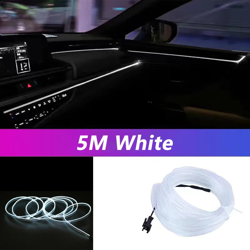 5M Car Interior Led Strip Light Neon EL Wiring Decorative Lamp For Auto DIY Flexible A close-up view
