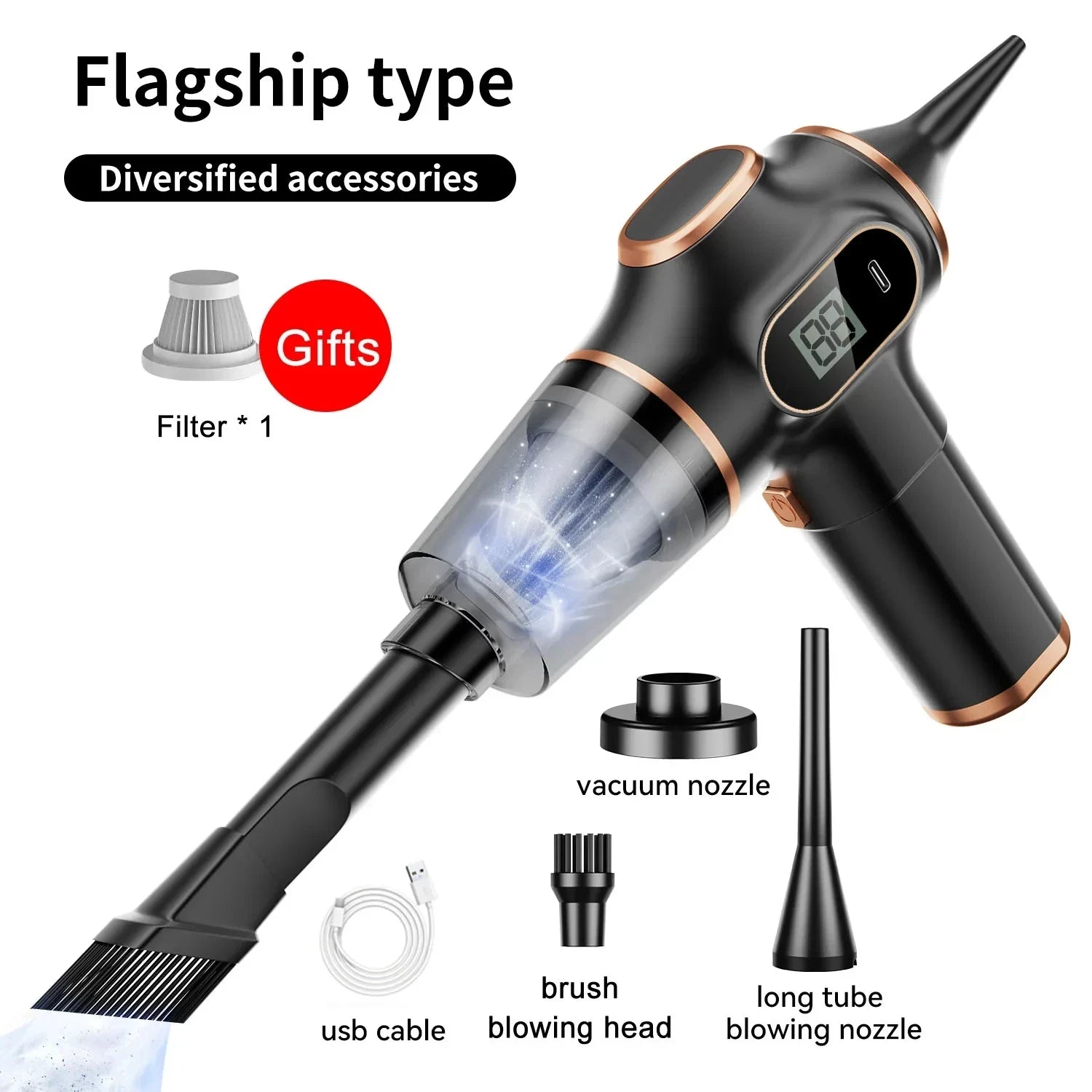 Lenovo 9500000 PA Wireless Vacuum Cleaner — Dual-Use Car & Home with Display Screen additional angle