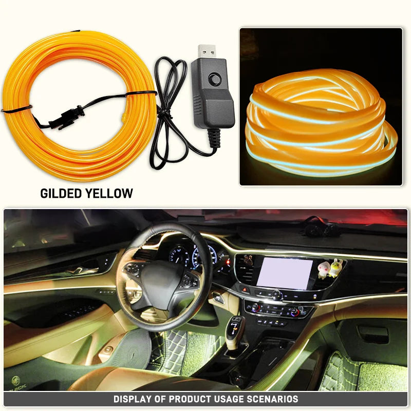 Car Interior Decorative Lamps EL Wiring Neon Strips Dashboard Auto LED Ambient Lights DIY Flexible Atmosphere Lamp 1M/3M/5M
