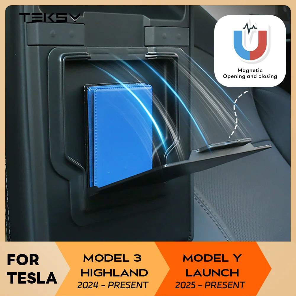 for Tesla Model Y 2025 and Model 3 Highland 2024 Armrest Storage Box | Hidden Magnetic Organizer