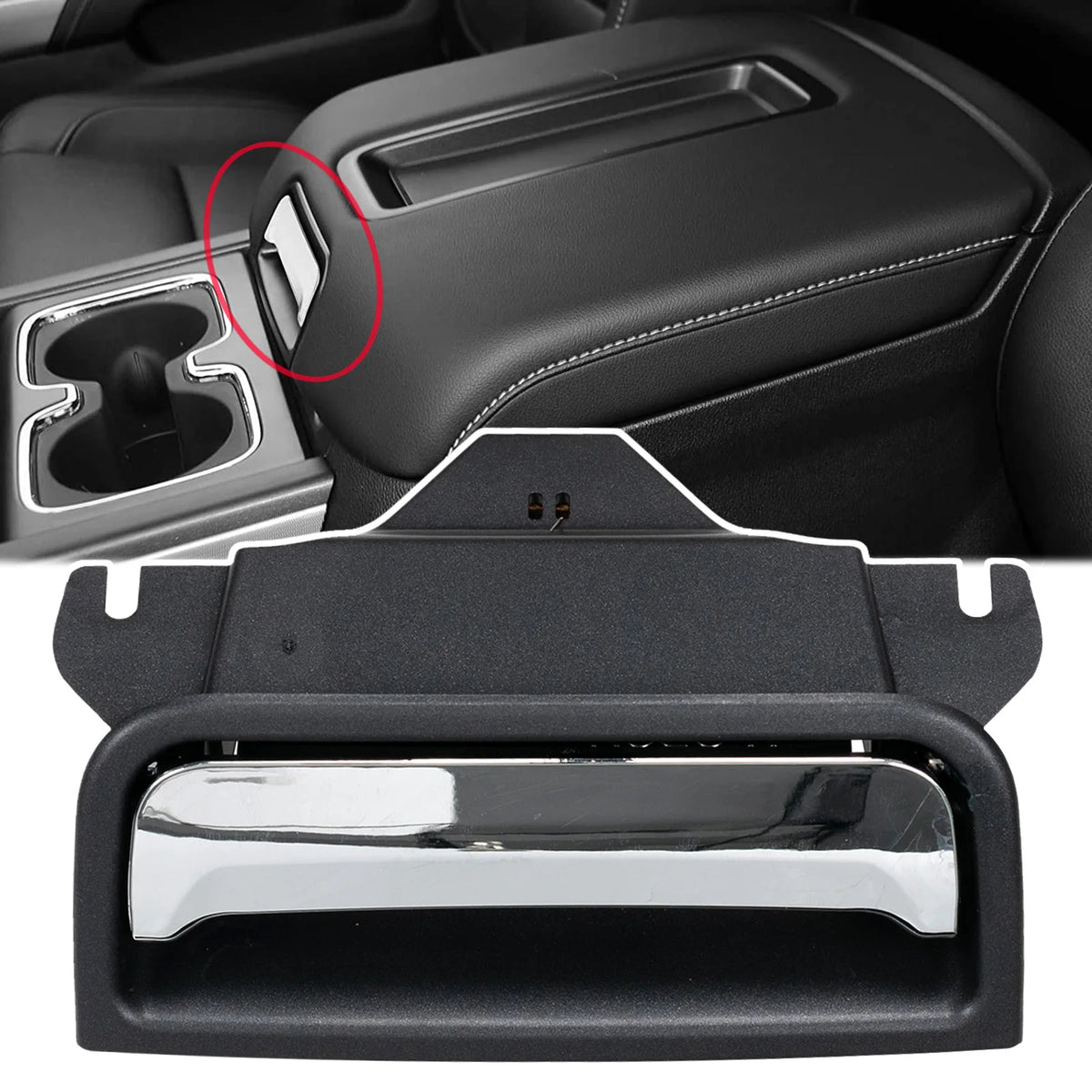 Car Chrome Black Center Console Latch Handle Plate Lid For Chevrolet Suburban Tahoe 2015 2016 2017 - 2020 GMC Yukon Replacement