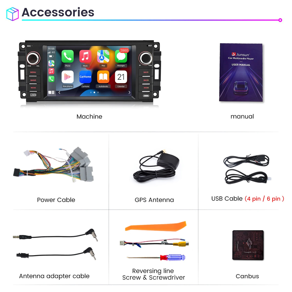 Junsun Android 15 Car Multimedia Player Touch Screen Head Unit Stereo Radio For Jee additional angle