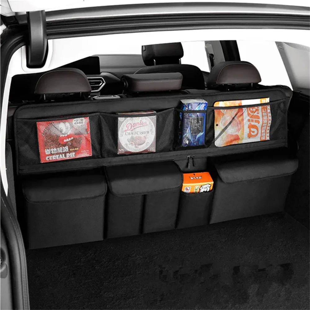 New Large Capacity Car Trunk Bag Mesh Solid Color Backseat Storage Bag Car Interior Storage Bag Auto