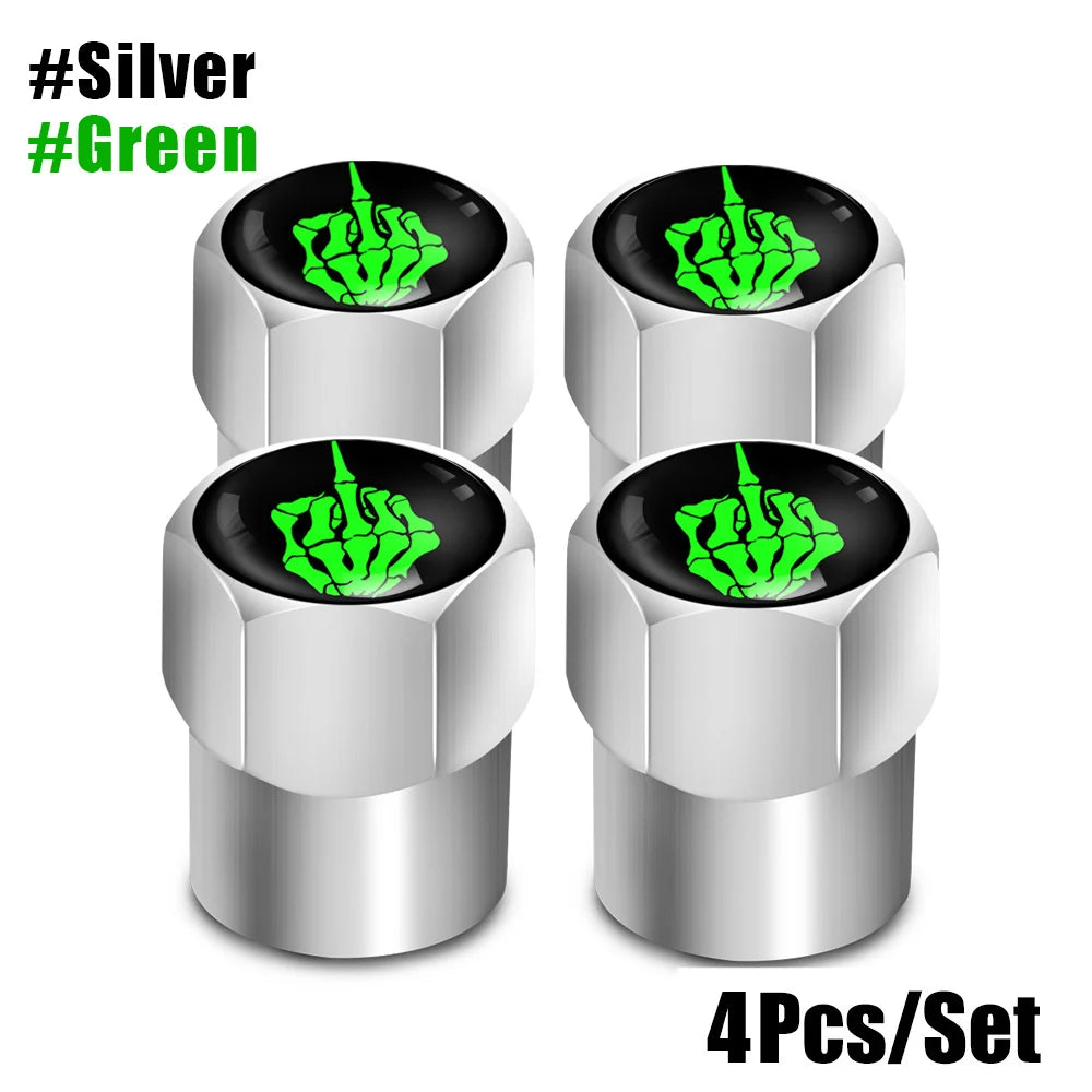 Red Skull Valve Stem Caps | 4-Pack Aluminum Alloy Tire Valve Covers for Cars, Trucks, lifestyle view
