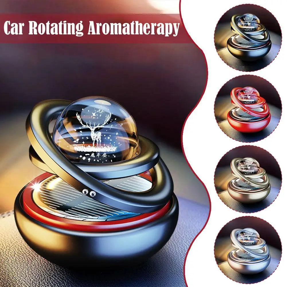 Car Air Freshener Solar Rotating Aromatherapy Star Ball Double Ring Suspended Ornament Diffuser Interior Decoration