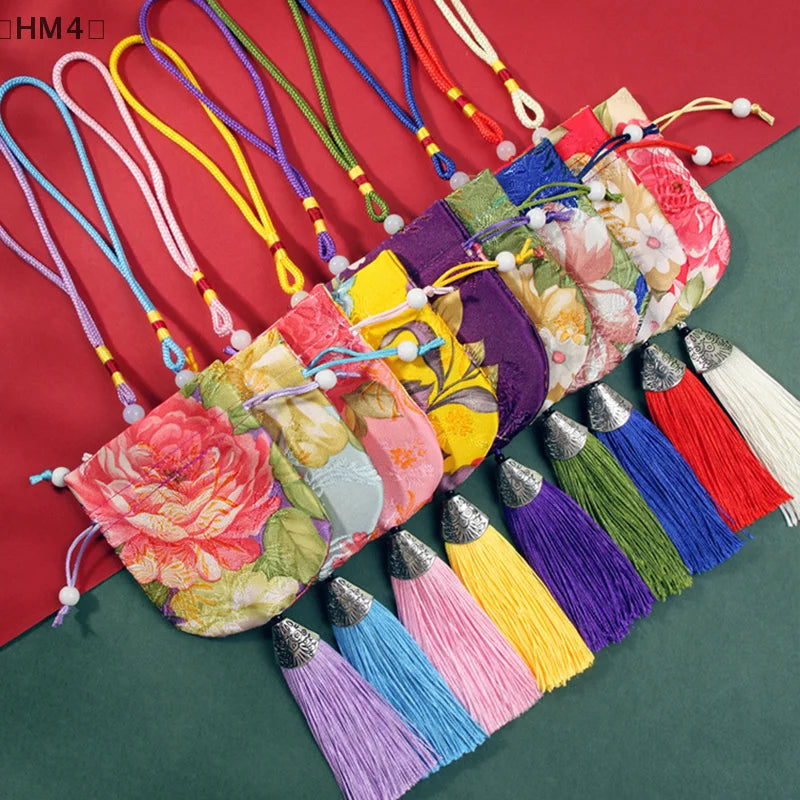 Chinese Style Embroidery Drawstring Pouch Empty Bag close-up view