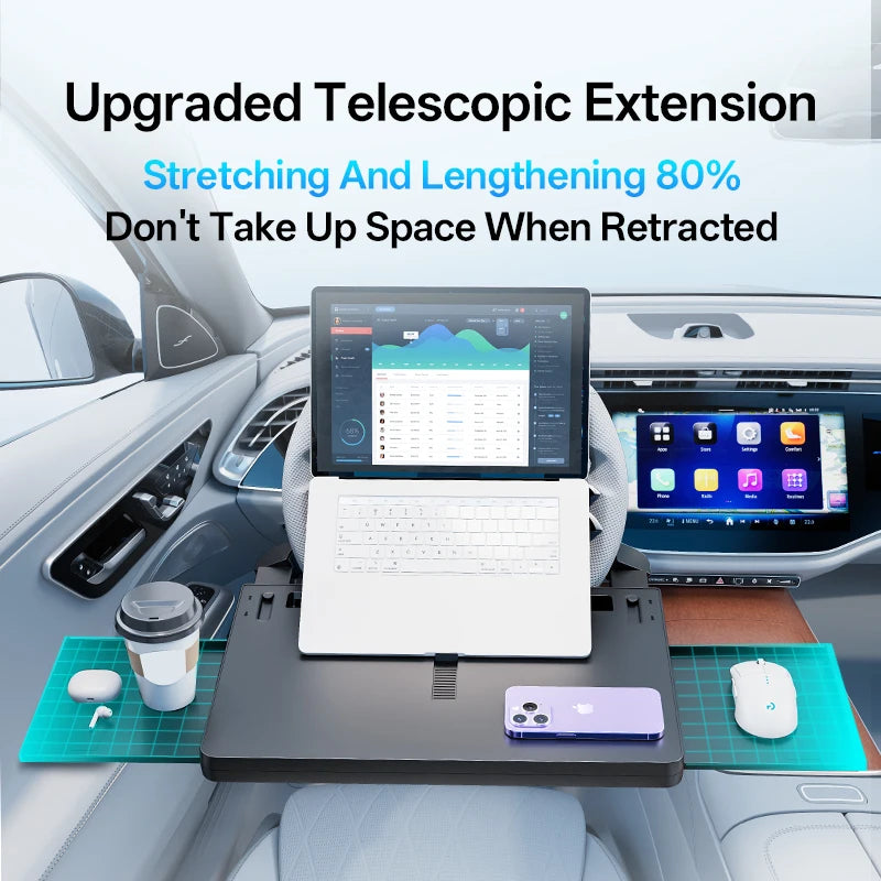 Folding Car Tray Table | Steering Wheel Desk Mount for Laptop and Food alternate view