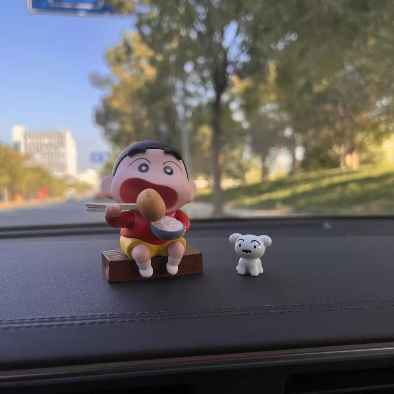 Crayon Shin-chan 2026 New Style Creative Cartoon Figurine Eating Potato And White Dog Car Dashboard Ornament Interior Decoration