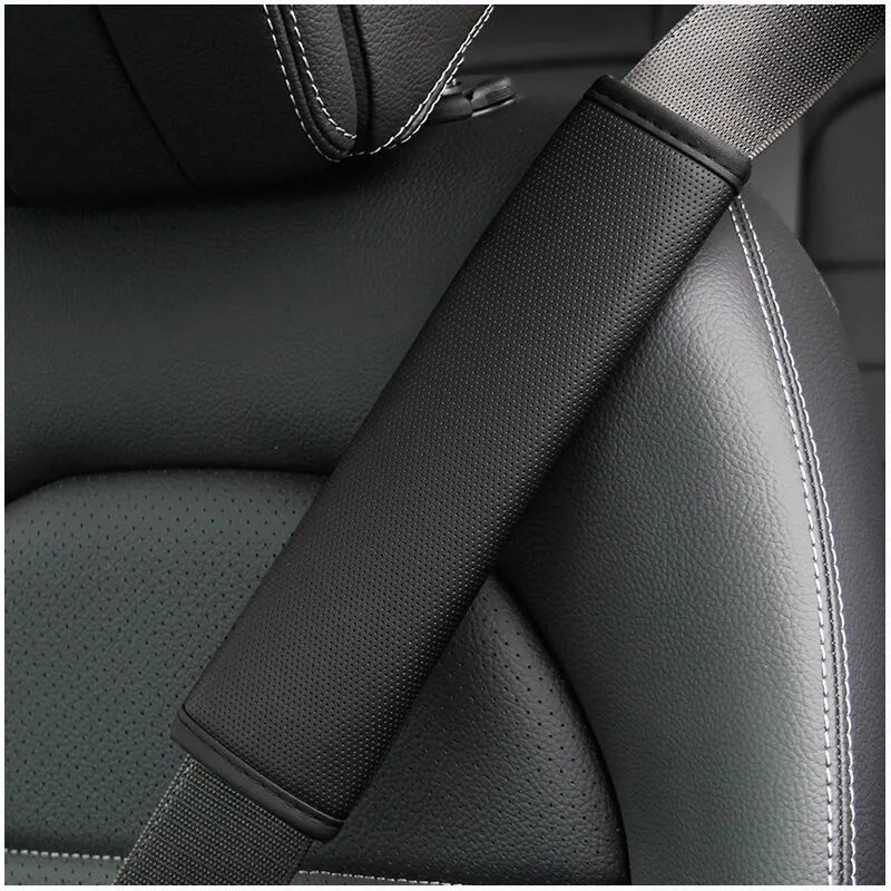 PU Leather Embossed Car Seat Belt Shoulder Cover close-up view