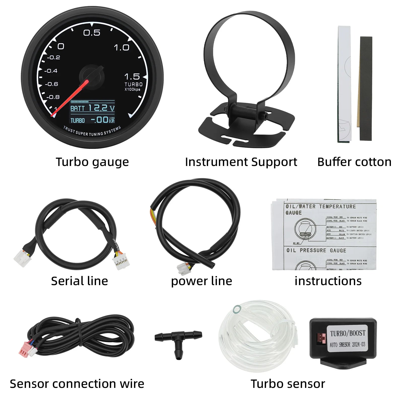 7-Color Backlight Display Gauge Set | Boost Water Temp Oil Pressure Tachometer alternate view