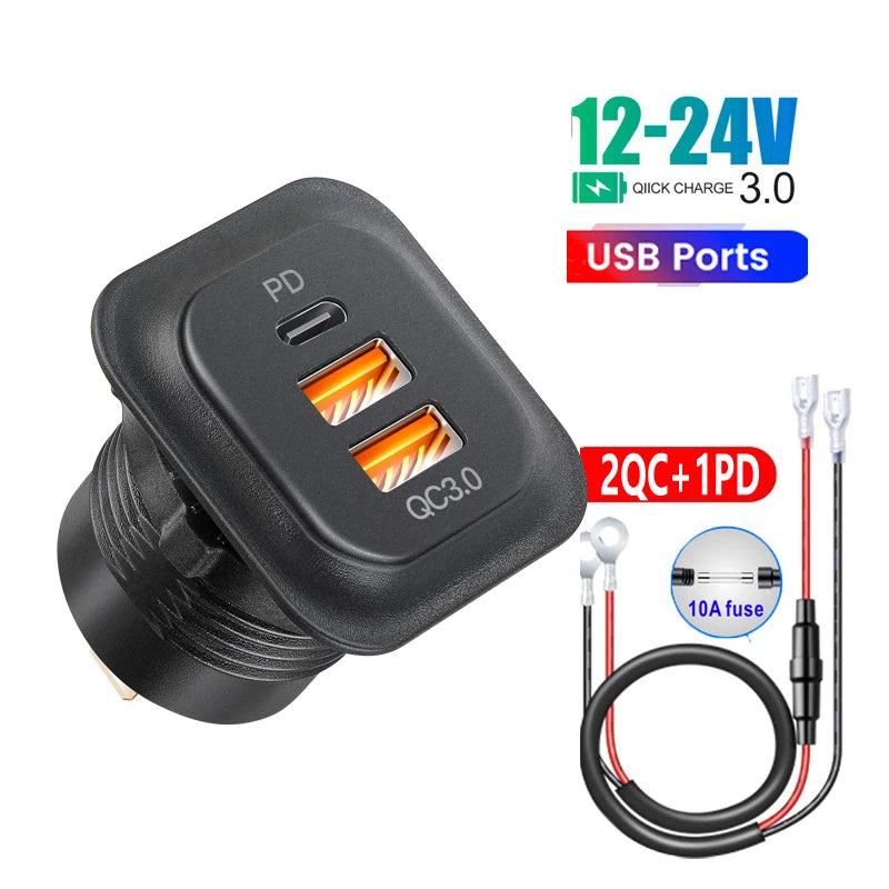 Car Charger Socket PD3.0 & QC3.0 | Dual USB C Fast Charger for Cars and Motorcycles alternate view