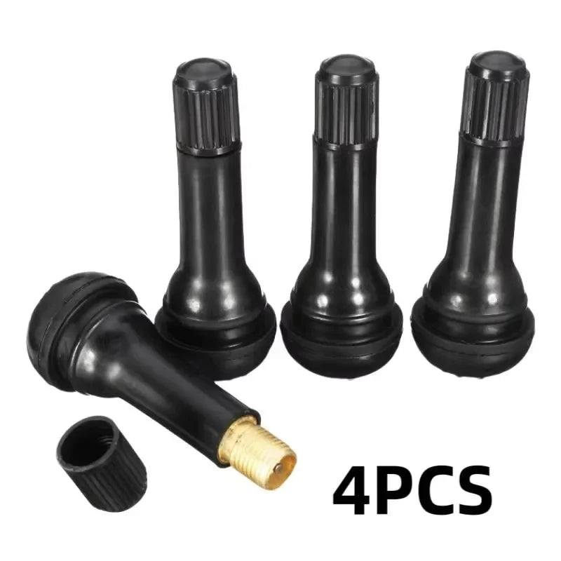 Black TR414 Tubeless Car Tire Valve Stems with Caps | Snap-in Rubber Tire Valve Stem C close-up view