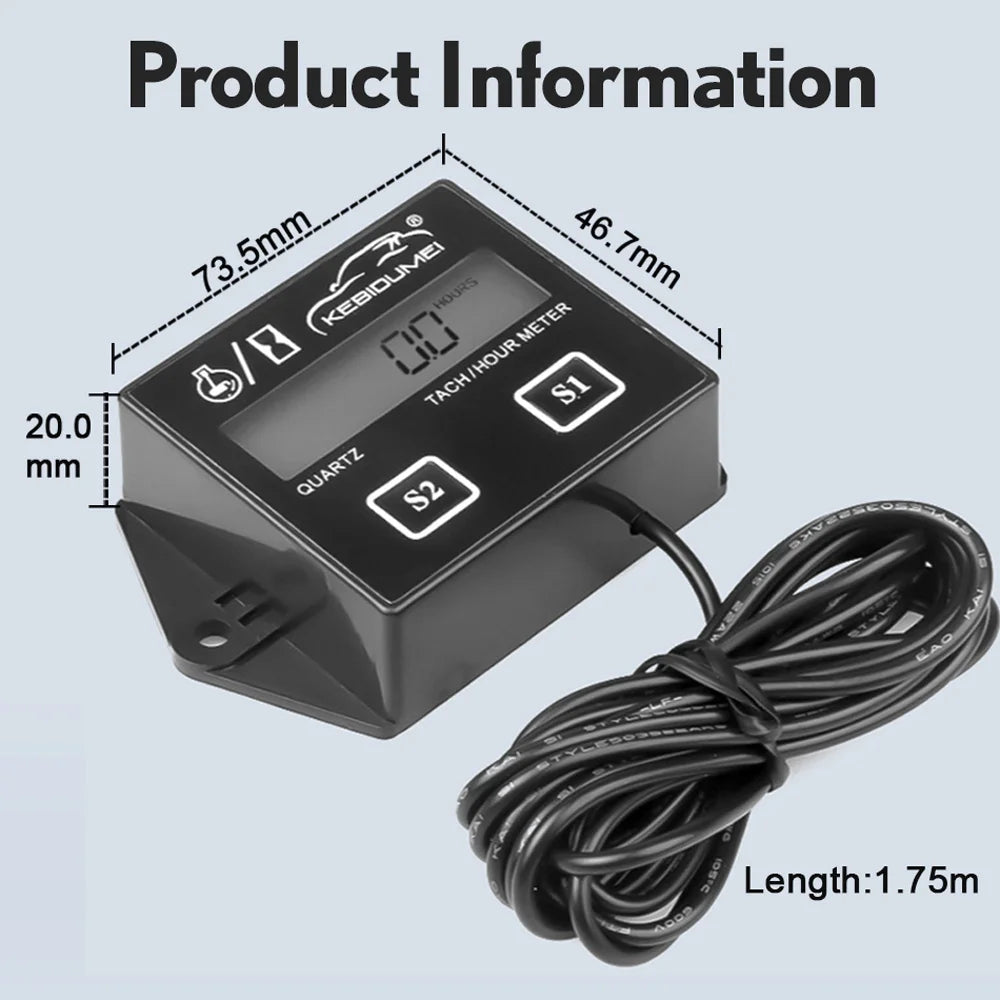 Digital LCD Tachometer Hour Meter | Engine Speed Gauge for 2/4 Stroke Motors additional angle
