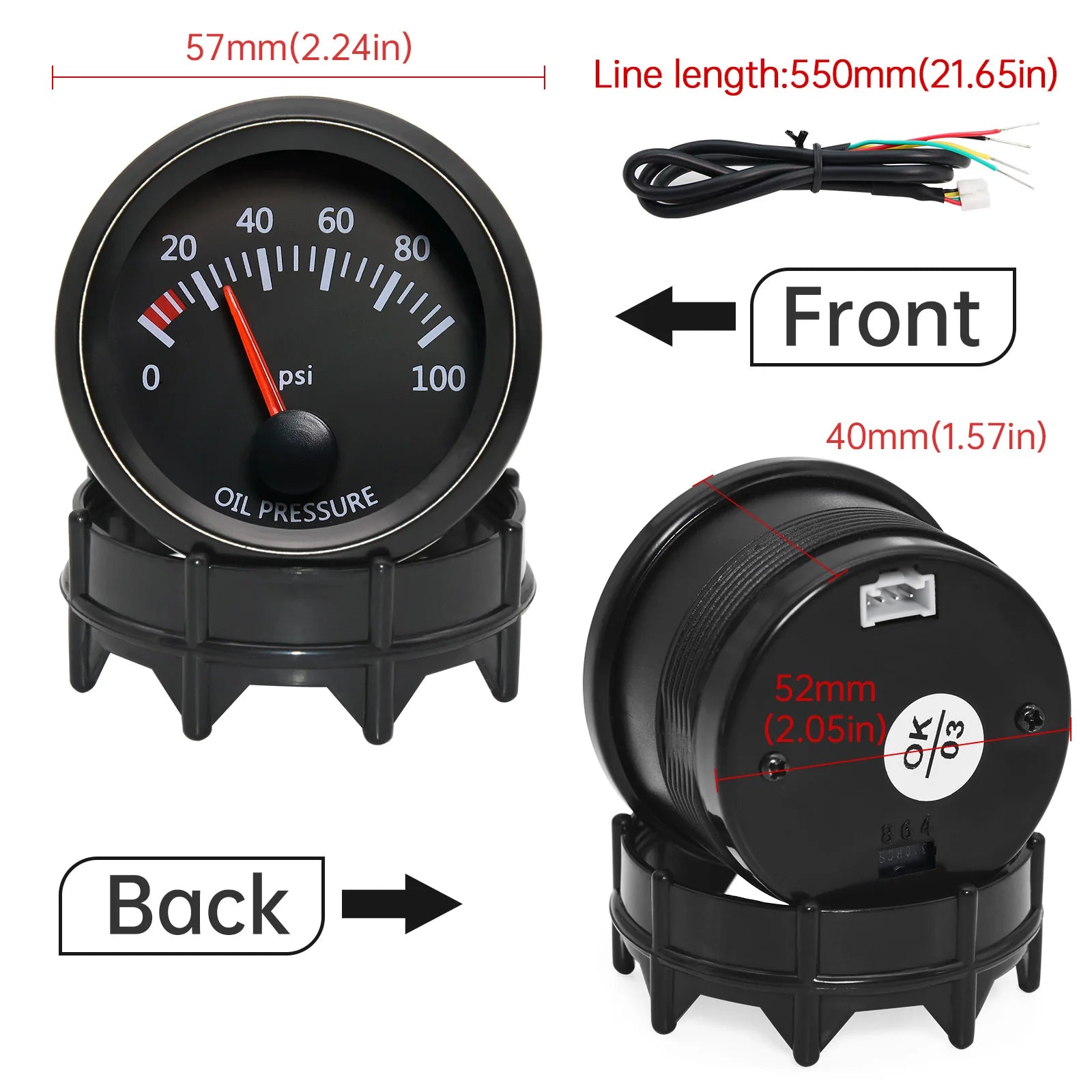 AD 52mm Car Gauge Set | Boost Water Oil Temp Pressure Voltmeter Air Fuel Ratio EGT alternate view