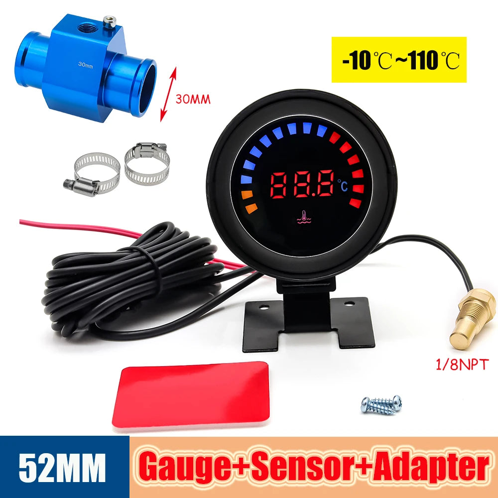 52mm Auto Water Temperature Meter | Universal LCD Digital Thermometer with Sensor a additional angle