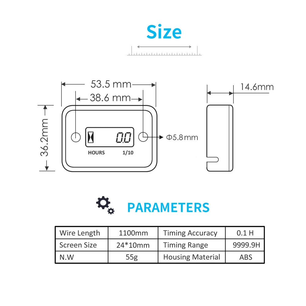 LCD Digital Tach Hour Meter | Waterproof Hour Counter for ATV Motorcycle Boat Gener additional angle