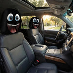 2PCS Blue Big Laugh Eyes Car Headrest Covers 2D Double Print Universal Funny Auto Decor detail view