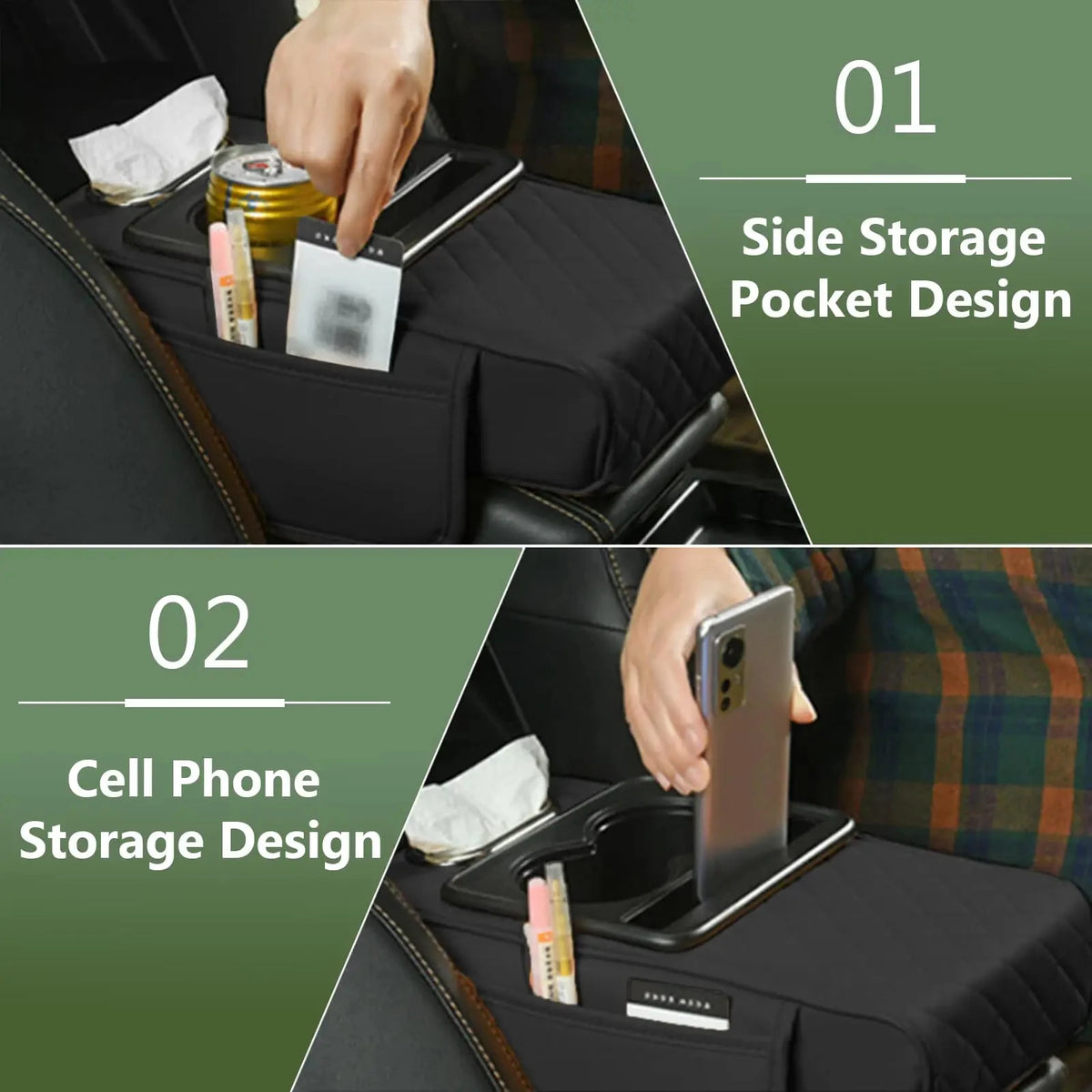Multifunctional Car Armrest Cushion with Tissue Holder Cup Slot And Side Pockets Center Console Cover for Vehicle Interior Organ