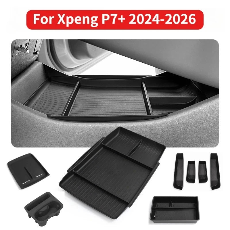 For Xpeng P7+ 2024-2026 Car Central Armrest Storage Box Wireless Charging Silicone Pad Lower Storage