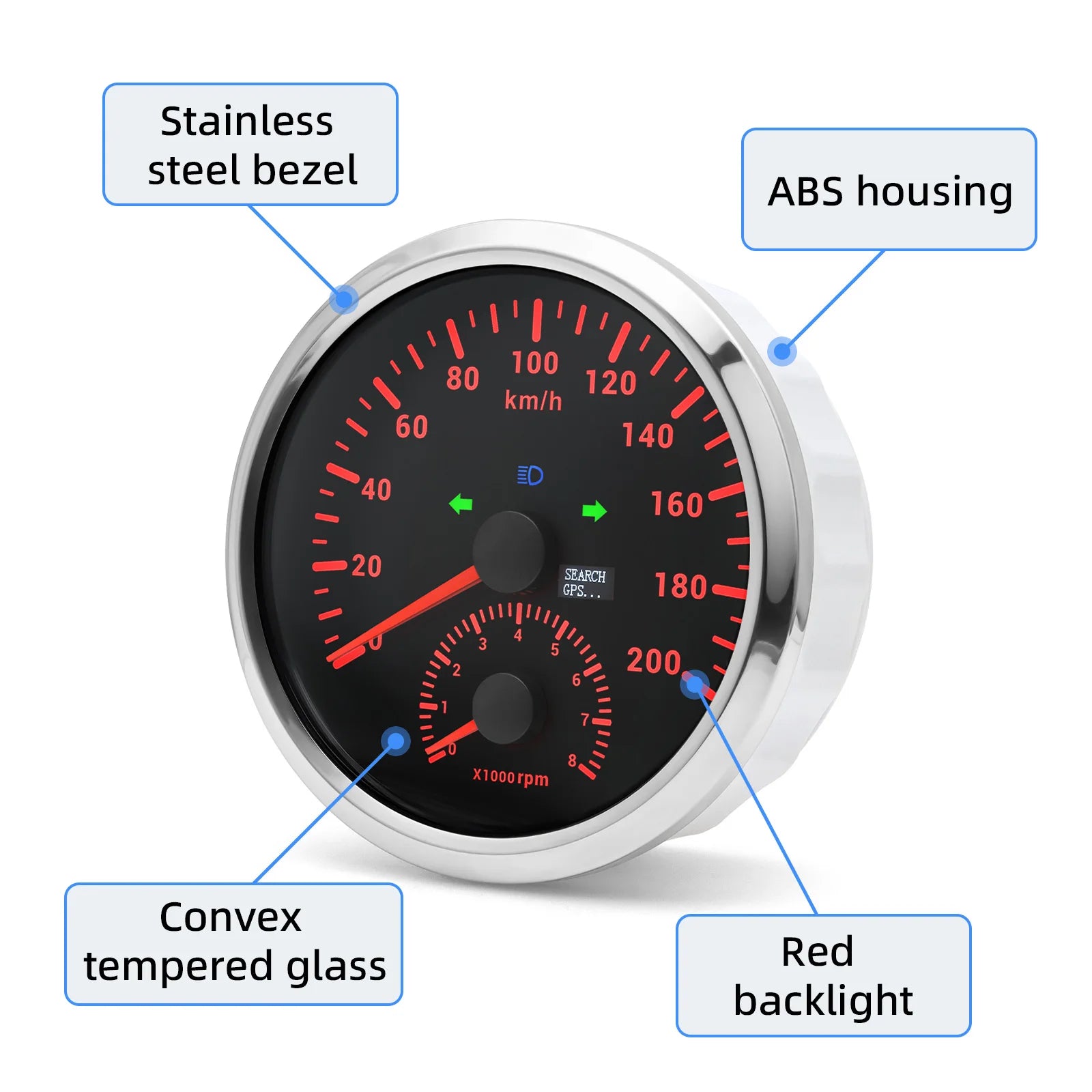 GPS Speedometer and Tachometer Combo | 2 in 1 110mm Gauge with GPS Antenna alternate view