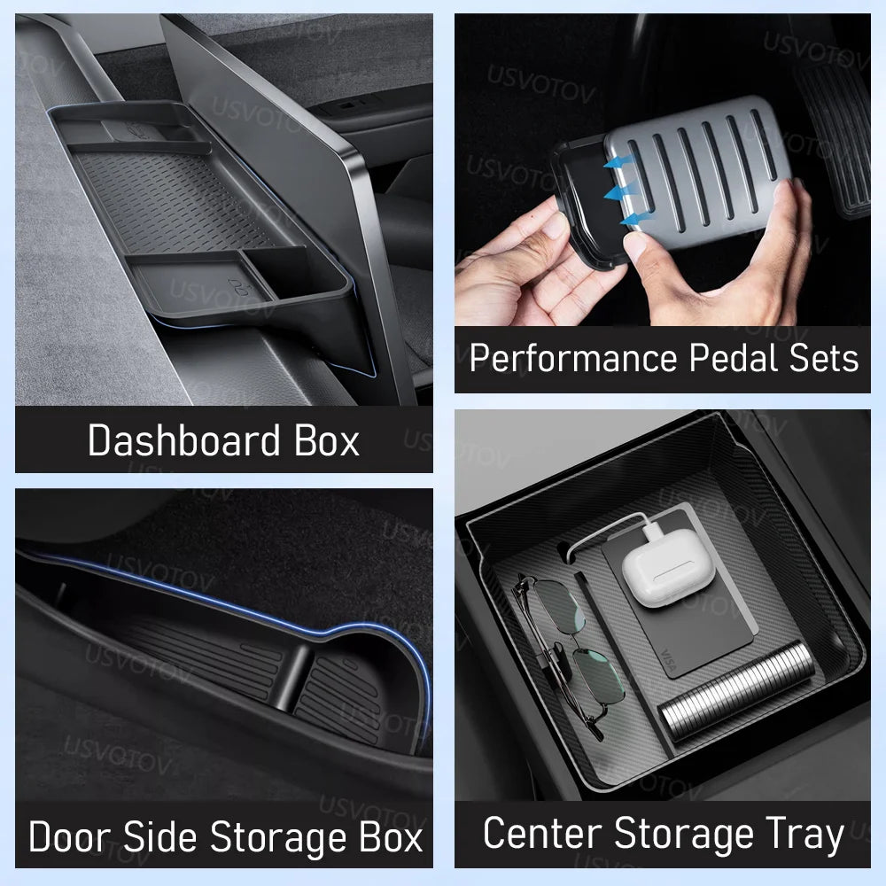 Center Console Organizer for Tesla Model Y Standard RWD 2026 Accessories Trunk Side Storage Box Cup Holder Brake Gas Pedal Cover