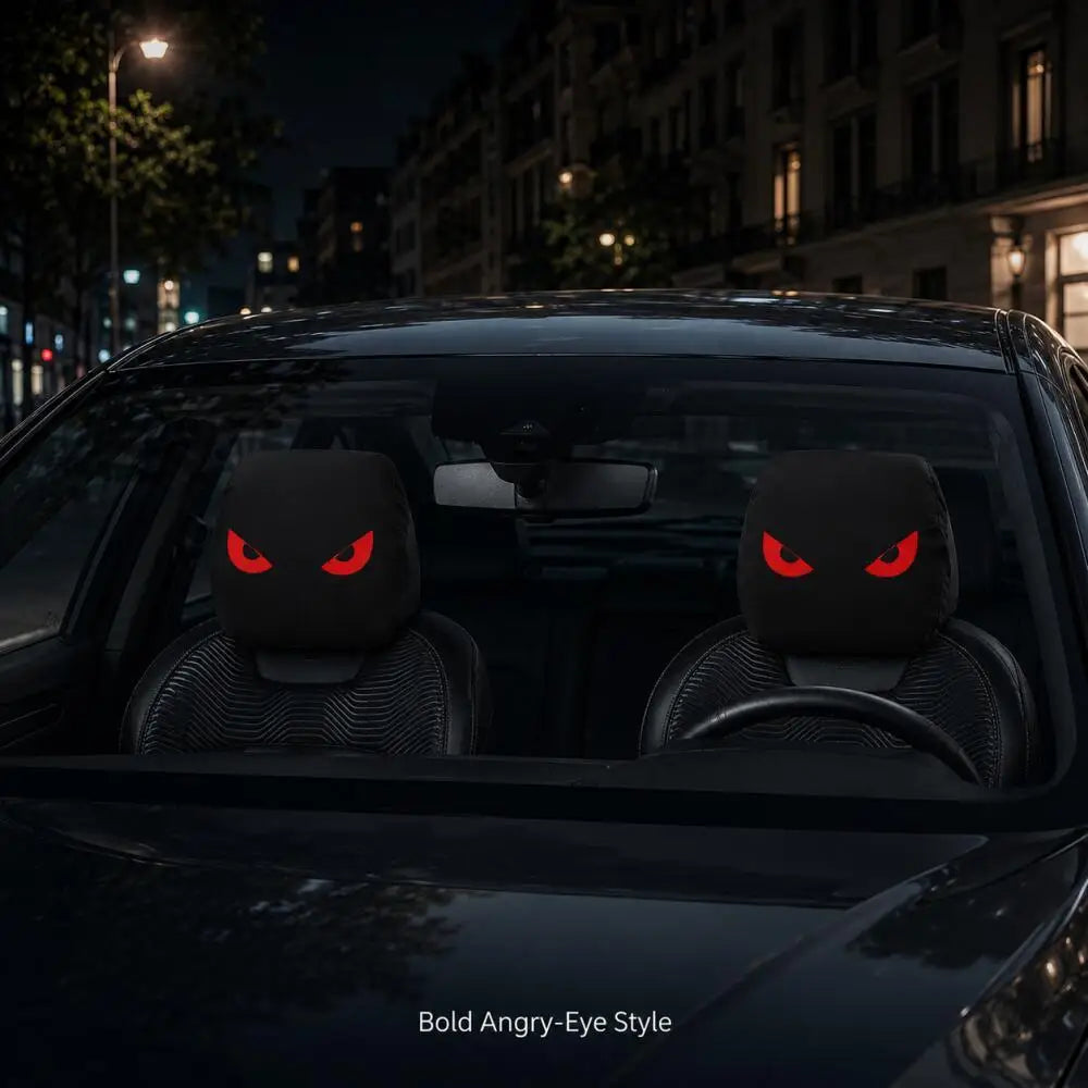 2Pcs Car Headrest Covers with Evil Red Fluorescent Eyes Print, 2D Flat Printed, High lifestyle view