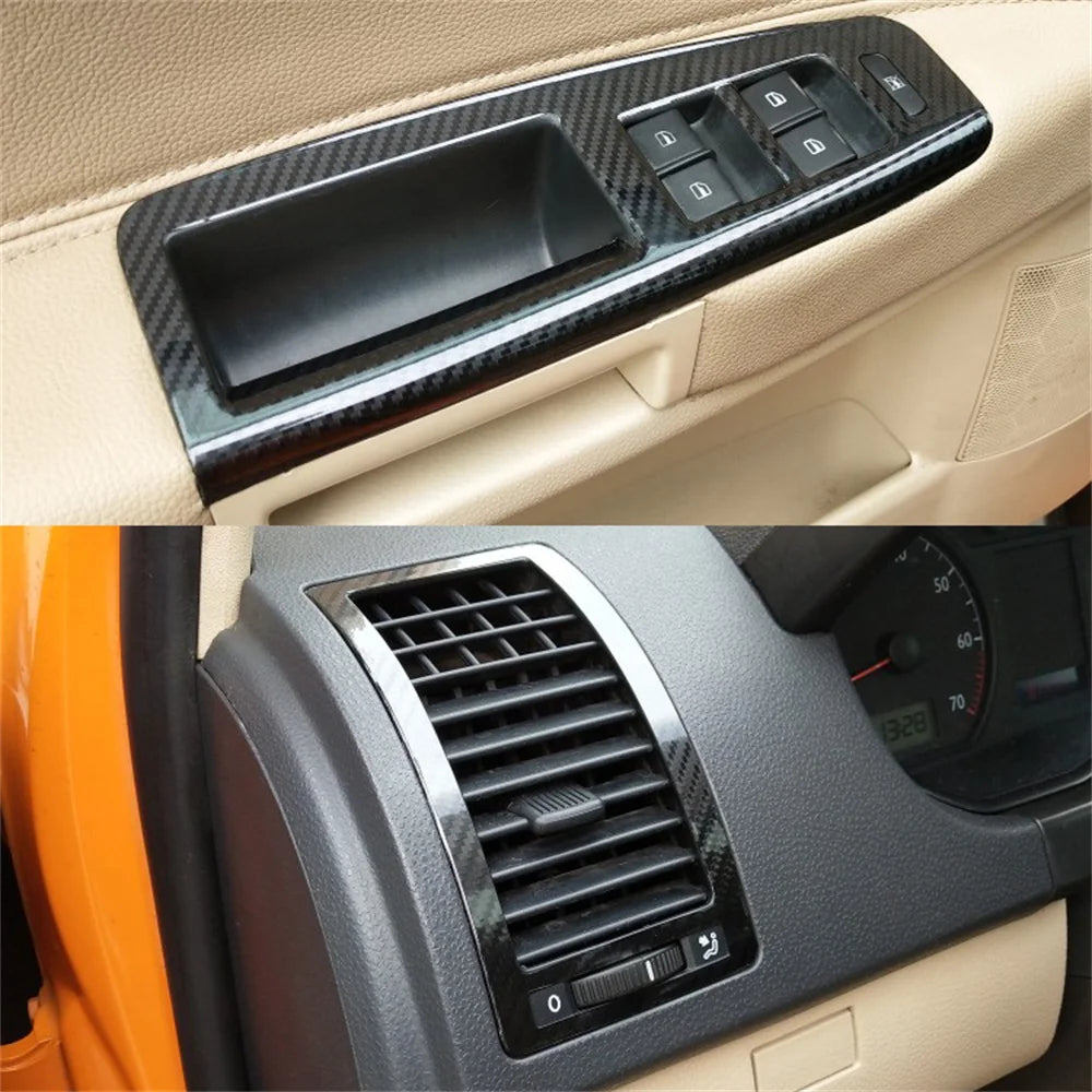 For Volkswagen Polo 2002-2010 Interior Central Control Panel Door Handle 5D Carbon additional angle