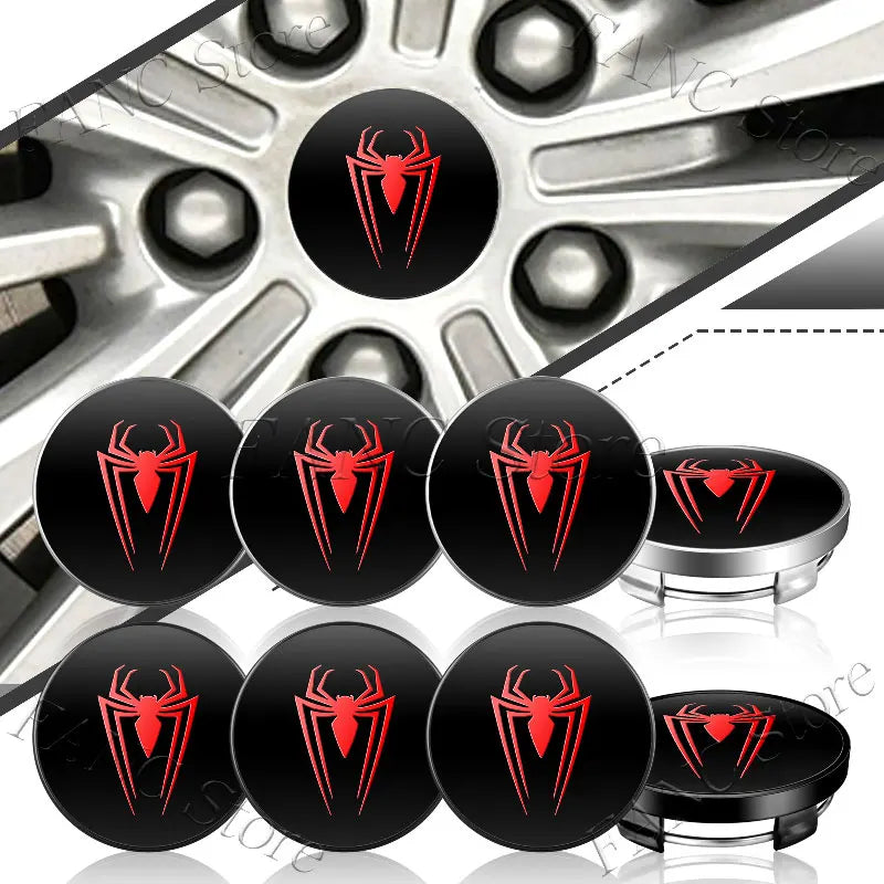 4Pcs Spider Symbol Car Wheel Hub Center Cap Badge Stickers | Universal Auto Accessories